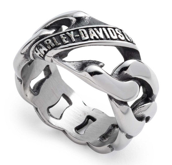 Harley-Davidson ® Men's Banner Club Link Band Ring, Brass Hematite Finish
