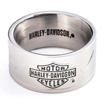 Harley-Davidson Men’s Bar & Shield Raised Flame Band Ring – Stainless Steel