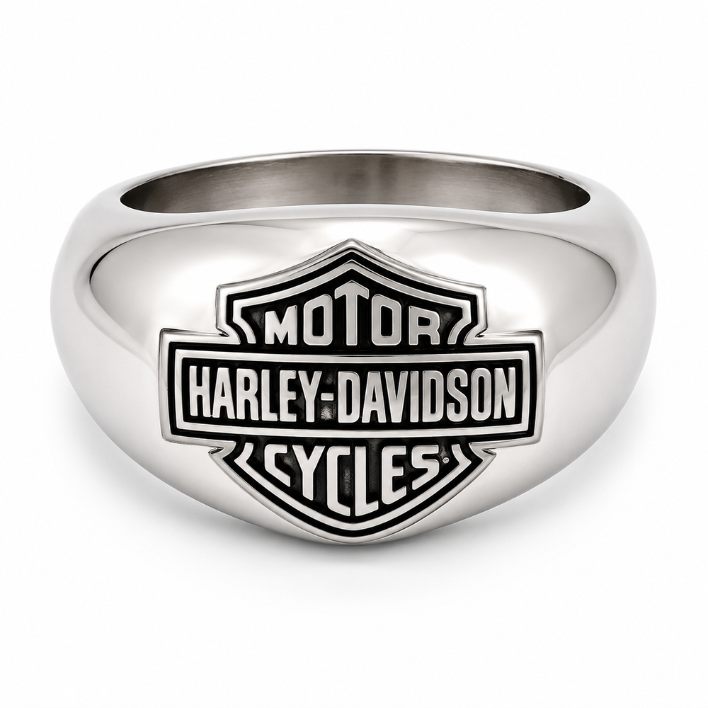Harley-Davidson Mens  Stainless Steel B&S Faceted Ring
