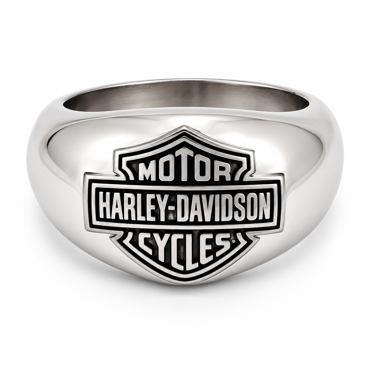Harley-Davidson Mens  Stainless Steel B&S Faceted Ring