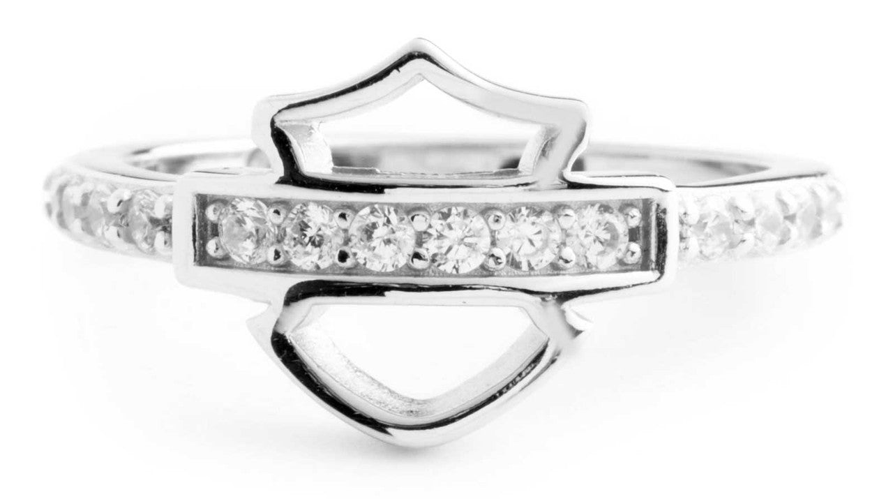 Harley-Davidson Women's Embellished Bar & Shield Logo Ring, Sterling Silver