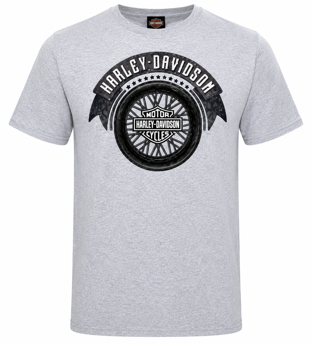 Harley-Davidson® Men's Tribute Wheel Logo T-Shirt | Heather Grey