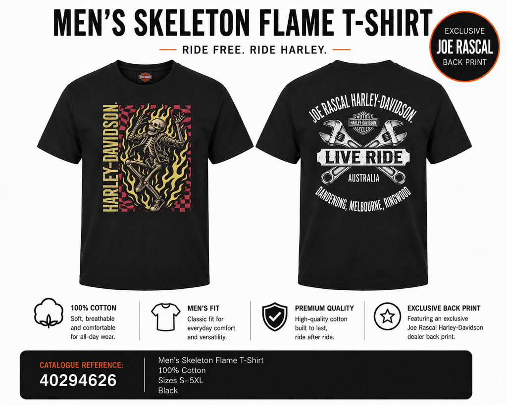 Harley-Davidson® Men's Kicks Skeleton Flame T-Shirt | Black
