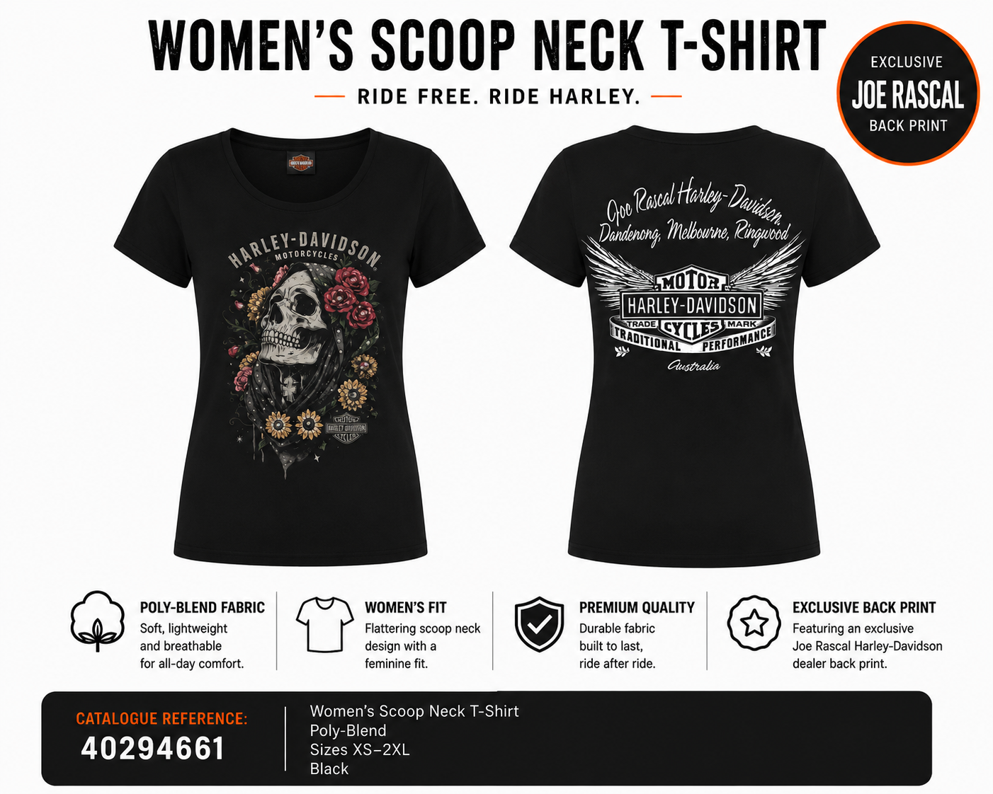 Harley-Davidson® Women's Coronet Scoop Neck T-Shirt | Black