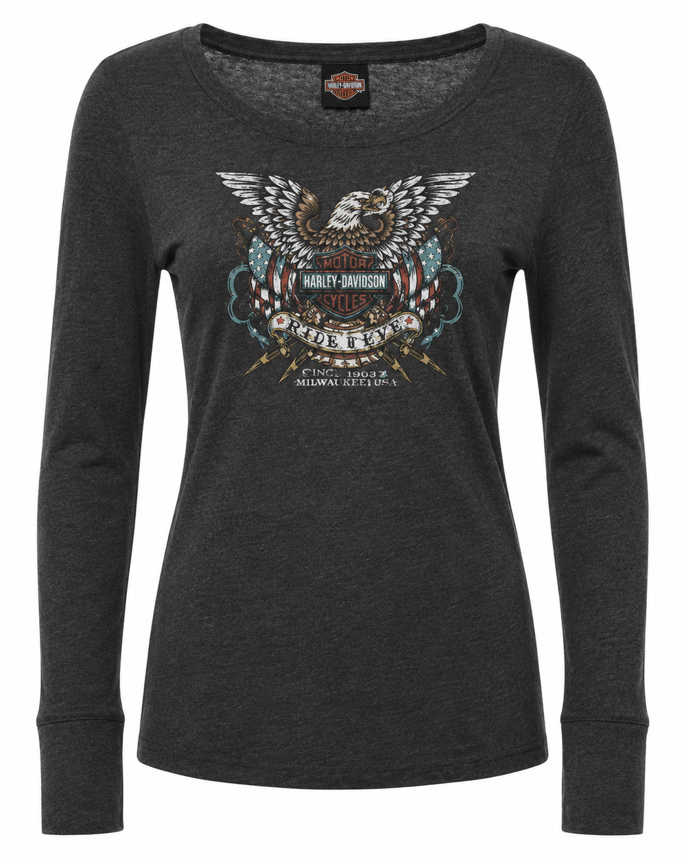 Harley-Davidson® Women's Scoop Neck Long Sleeve Tee | Charcoal Heather