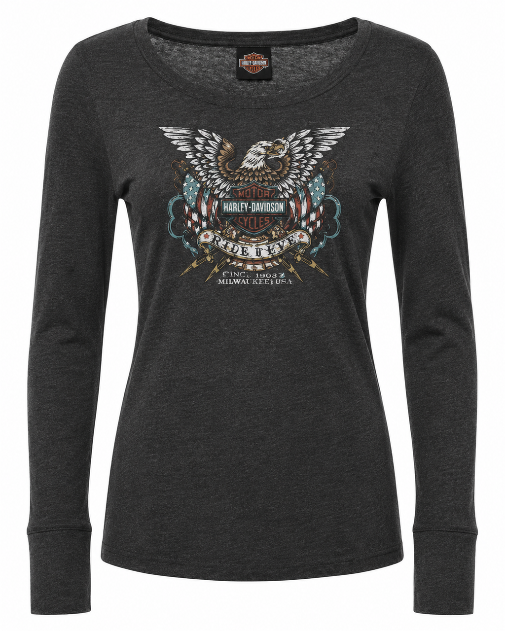 Harley-Davidson® Women's Scoop Neck Long Sleeve Tee | Charcoal Heather