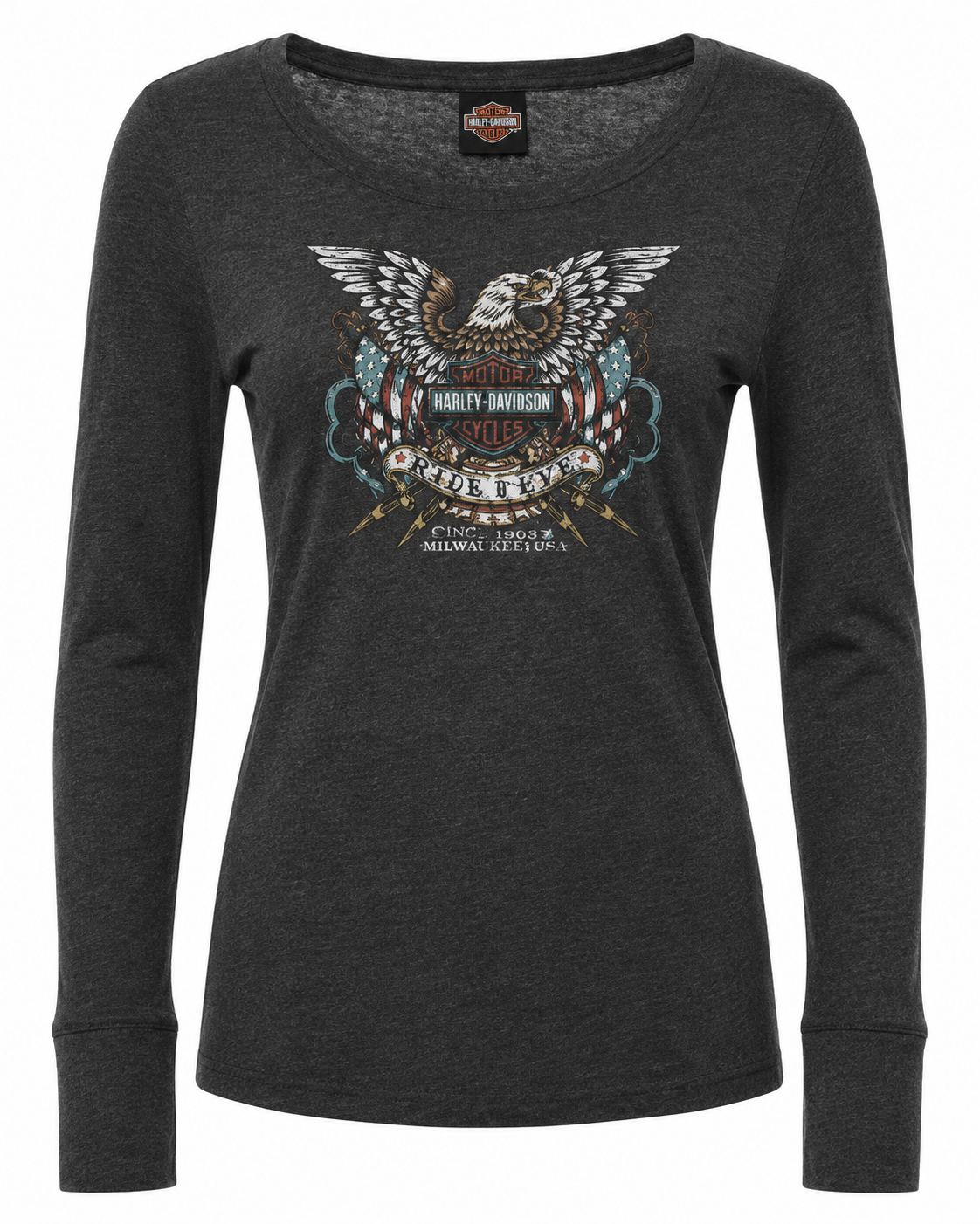 Harley-Davidson® Women's Scoop Neck Long Sleeve Tee | Charcoal Heather