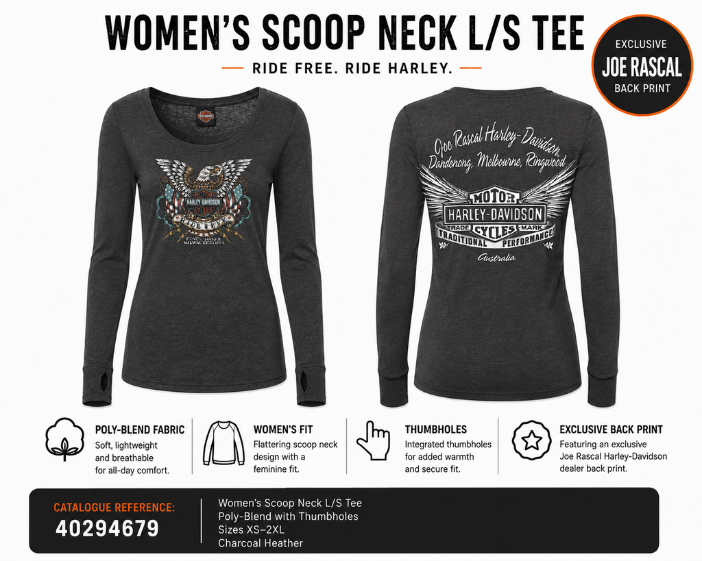 Harley-Davidson® Women's Scoop Neck Long Sleeve Tee | Charcoal Heather