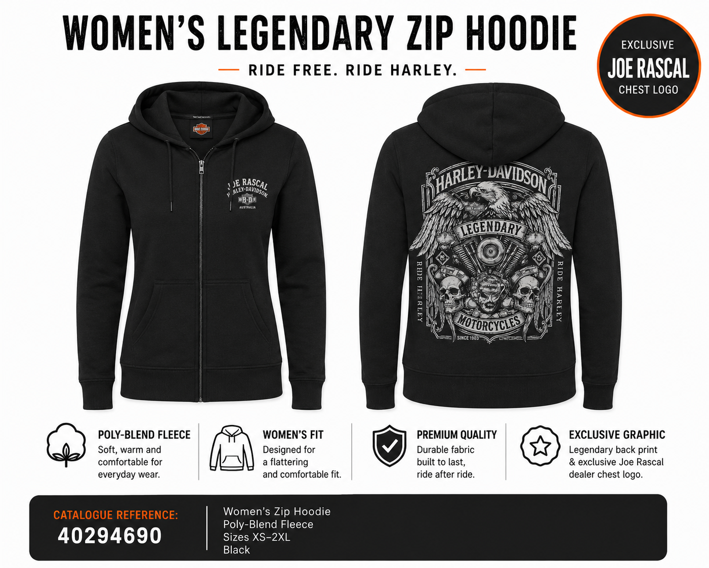 Harley-Davidson® Women's Legendary Zip Hoodie | Black