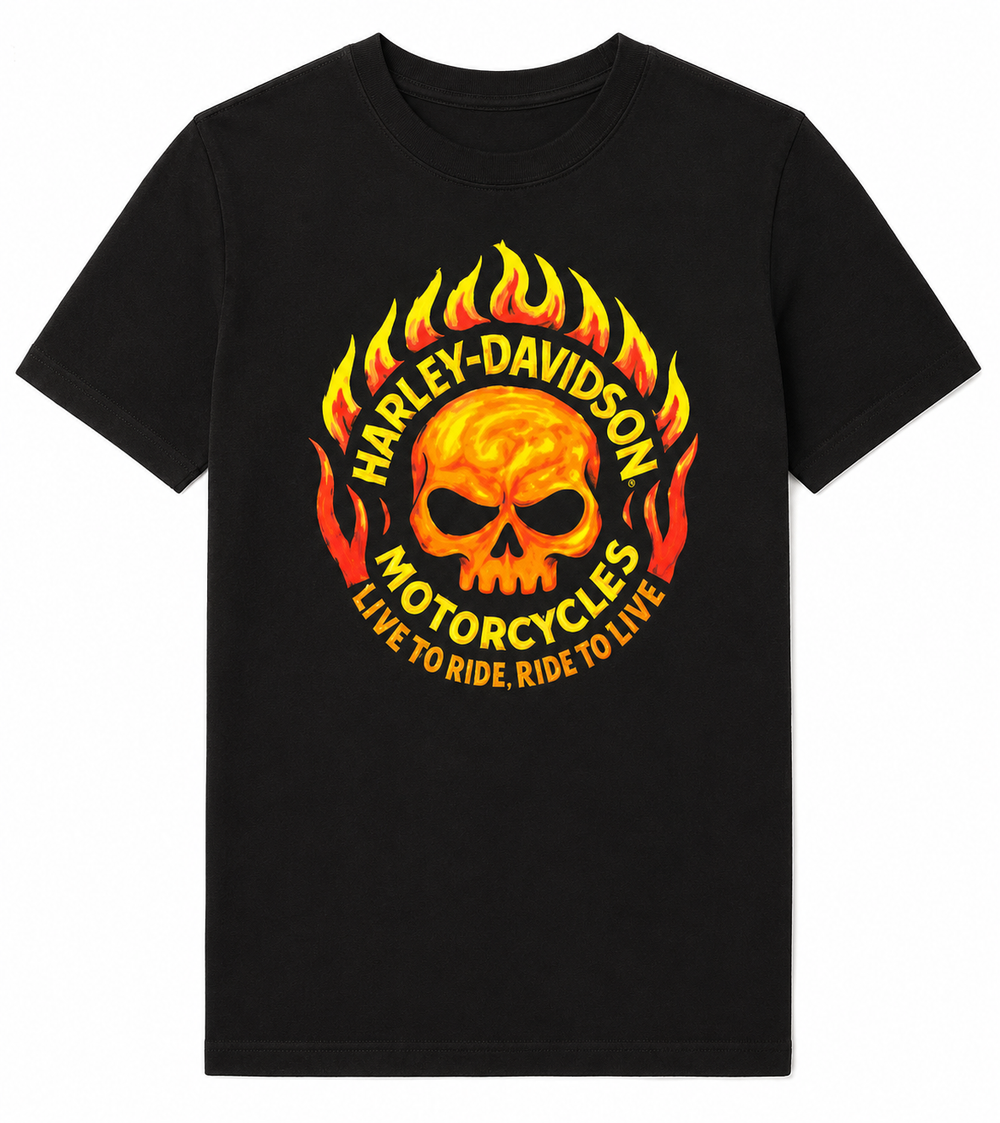 Harley-Davidson® Flaming Skull Kindle T-Shirt | Black