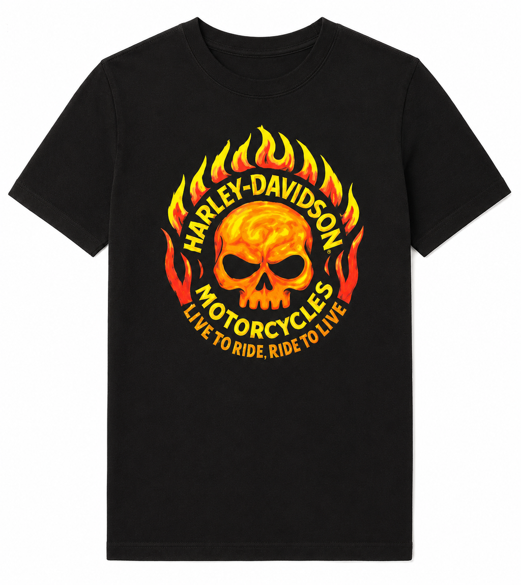Harley-Davidson® Flaming Skull Kindle T-Shirt | Black