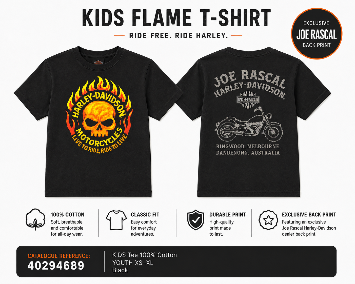 Harley-Davidson® Flaming Skull Kindle T-Shirt | Black