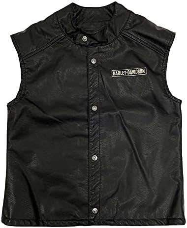 HARLEY-DAVIDSON YOUTH KIDS EMBROIDERED PATCHES SNAP FAUX LEATHER VEST