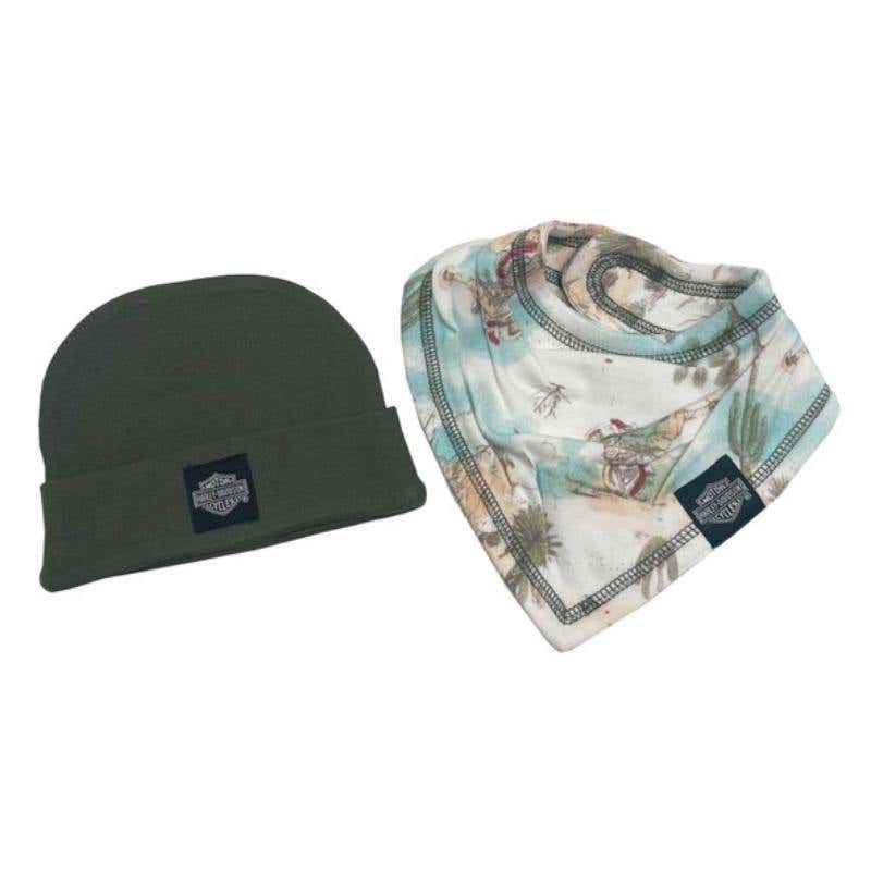 HARLEY-DAVIDSON BOYS BABY BOYS 2-PACK NEWBORN WESTERN BEANIE SET GREEN