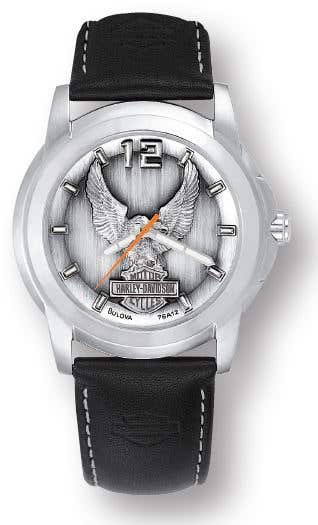 HARLEY-DAVIDSON MENS LEATHER BAND EAGLE WATCH