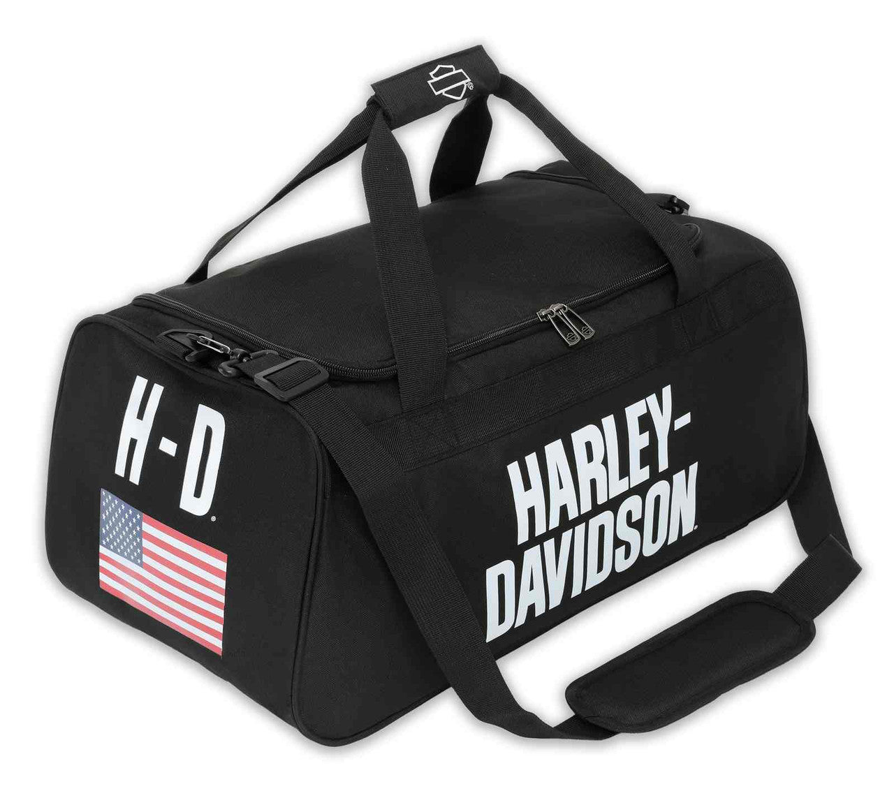 Harley-Davidson American Flag Graphic Duffel Bag – Durable Motorcycle Travel Bag