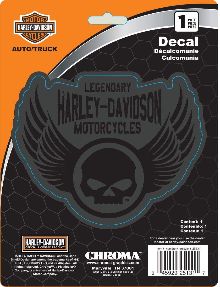 HARLEY-DAVIDSON SKULL WITHWINGS TONE-ON-TONE 6X8 DECAL