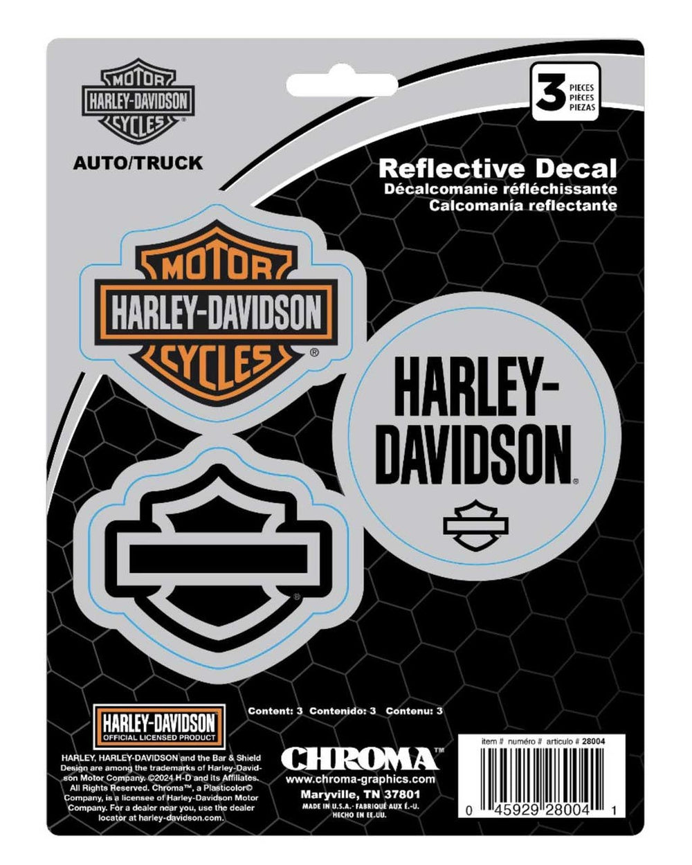 HARLEY-DAVIDSON 3-PIECE REFLECTIVE B&S H-D LOGOS DECALS