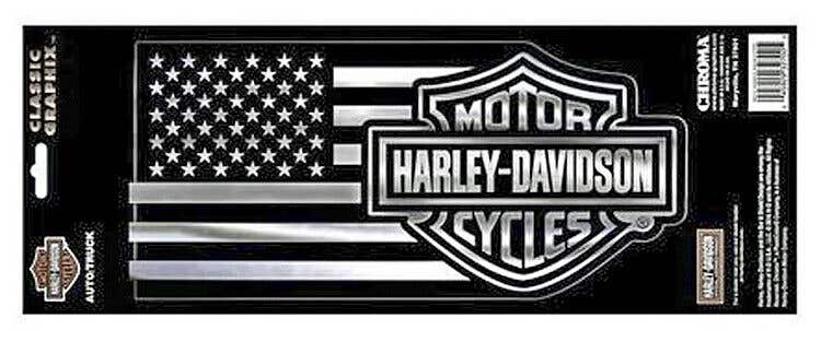 HARLEY-DAVIDSON BAR & SHIELD WITH AMERICAN FLAG 6 X 16 DECAL