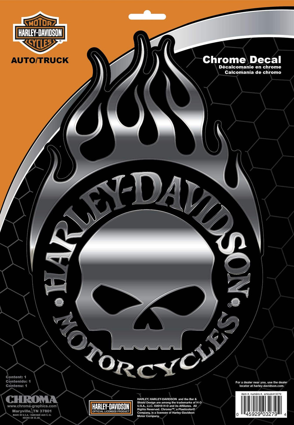 HARLEY-DAVIDSON FLAMING WILLIE G SKULL DECAL11 X 7  IN.