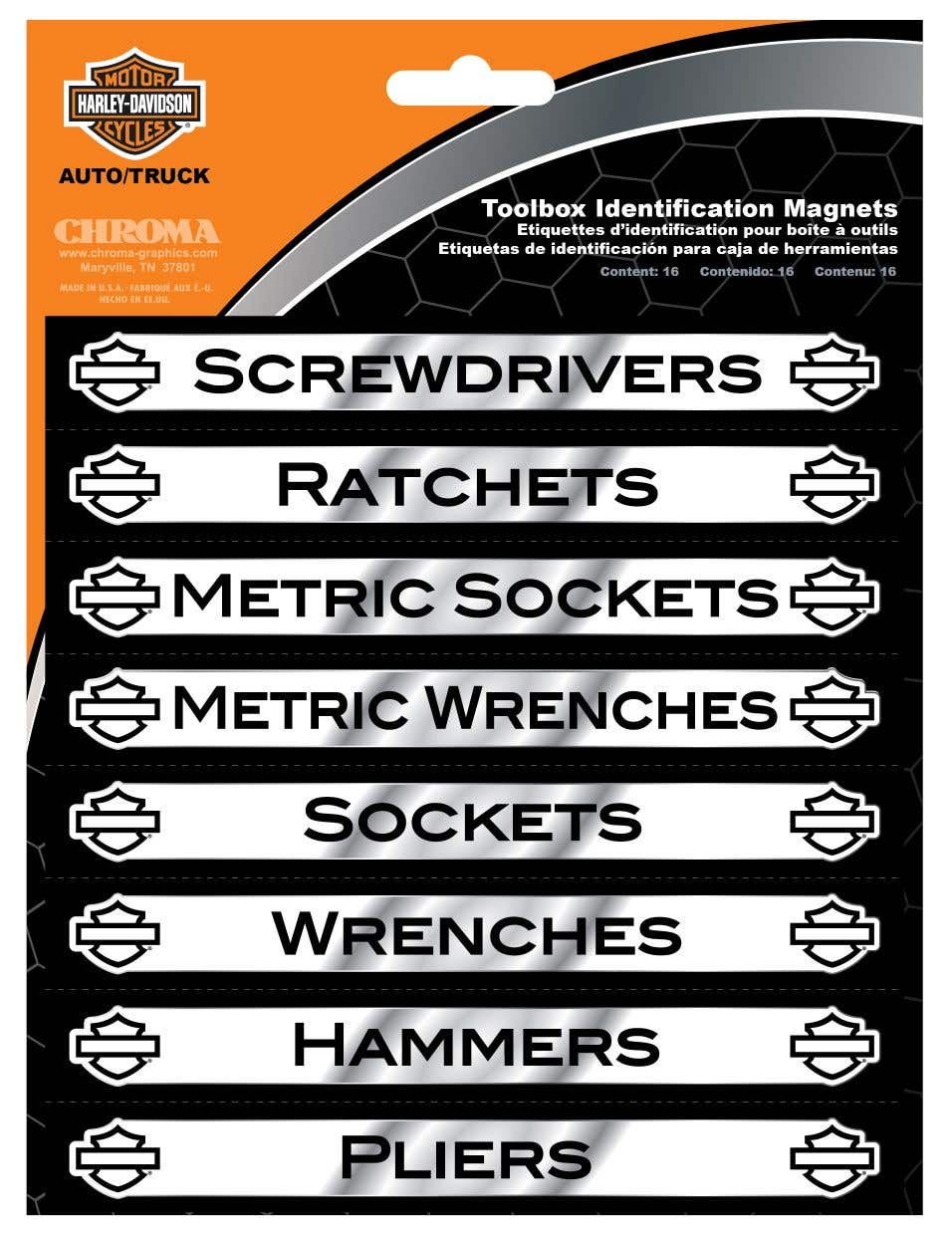 HARLEY-DAVIDSON MAGNETIX TOOLBOX IDENTIFICATION MAGNETS 16 PACK