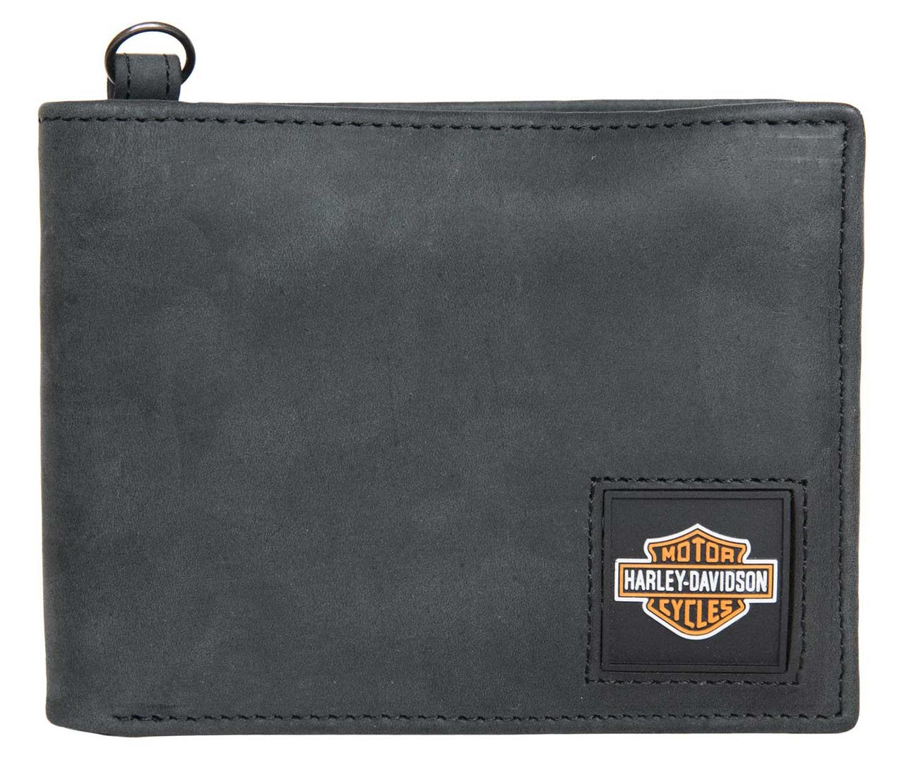 HARLEY-DAVIDSON MENS RUBBER PATCH GENUINE LEATHER RFID BI-FOLD WALLET