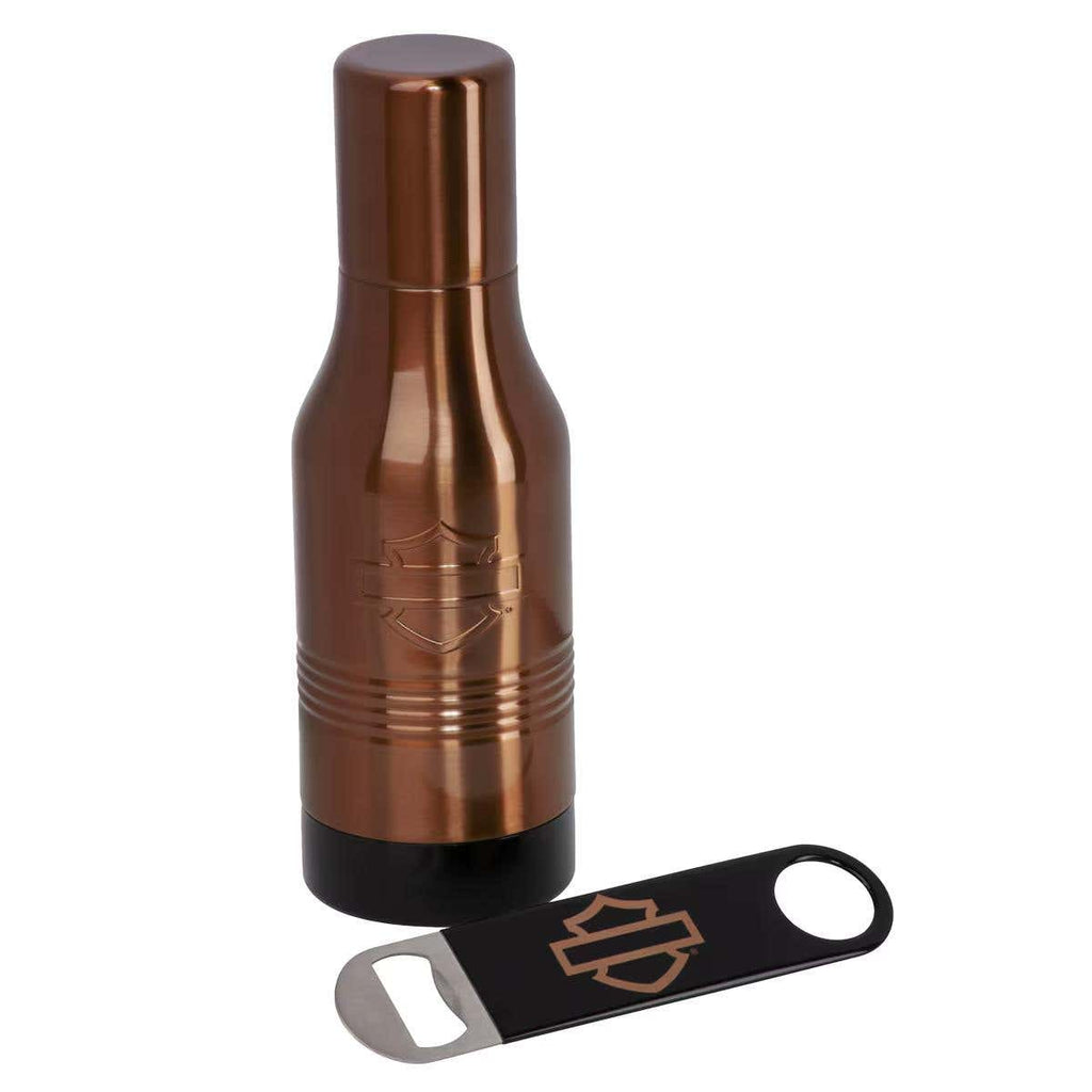 HARLEY-DAVIDSON OPEN B&S STAINLESS STEEL BOTTLE COOLER & OPENER SET