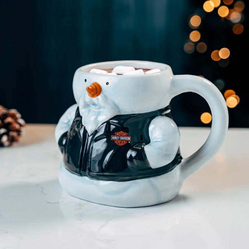 HARLEY-DAVIDSON H-D BIKER SNOWMAN SCUPLTED MUG