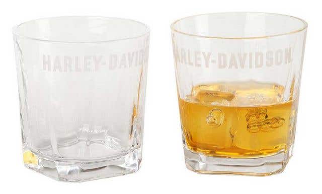 HARLEY-DAVIDSON ETCHED H-D LOGO ROCKS GLASS SET SET OF TWO 8 OZ. GLASSES