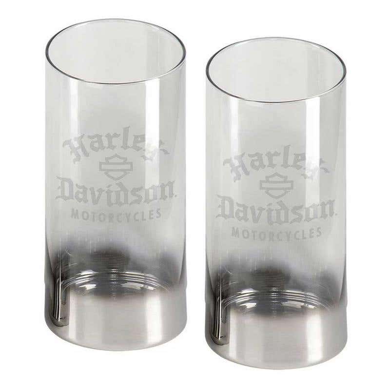 HARLEY-DAVIDSON 16 OZ. METALLIC SILVER OMBRE HIGHBALL GLASSES - SET OF TWO