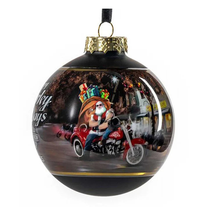 Harley-Davidson 2025 Biker Santa Glass Ball Christmas Tree Ornament - 3 Inch