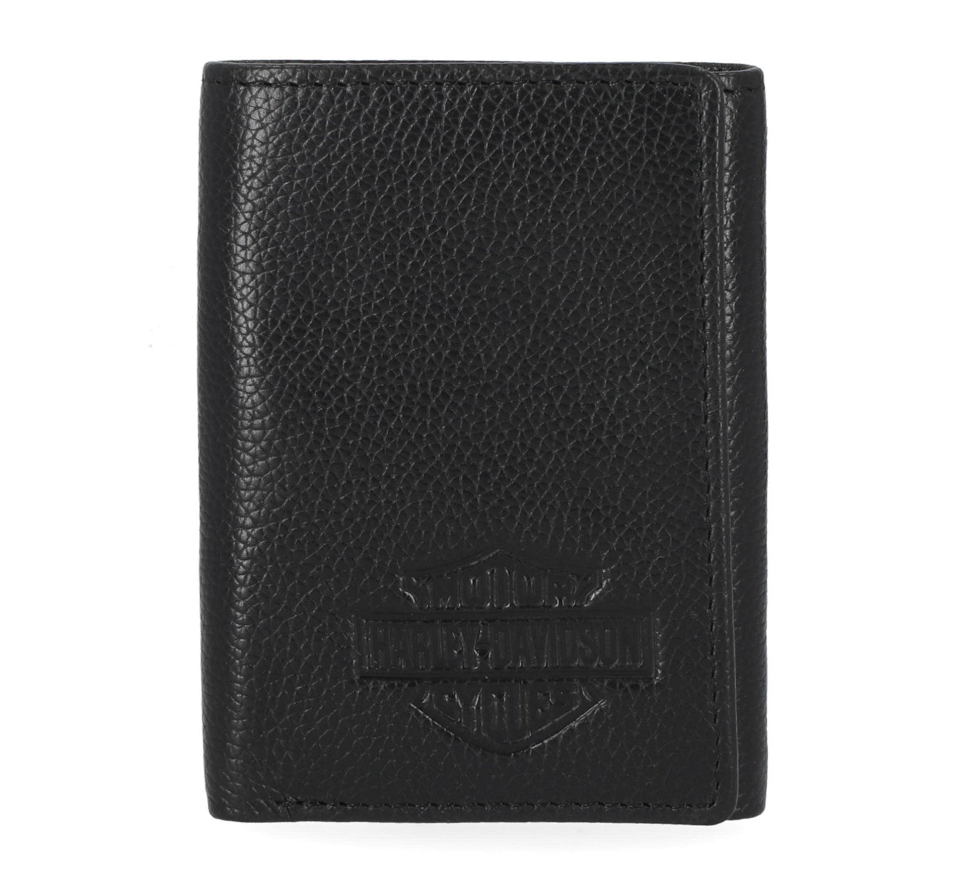 HARLEY-DAVIDSON MENS CLASSIC LEATHER BAR & SHIELD TRIFOLD WALLET