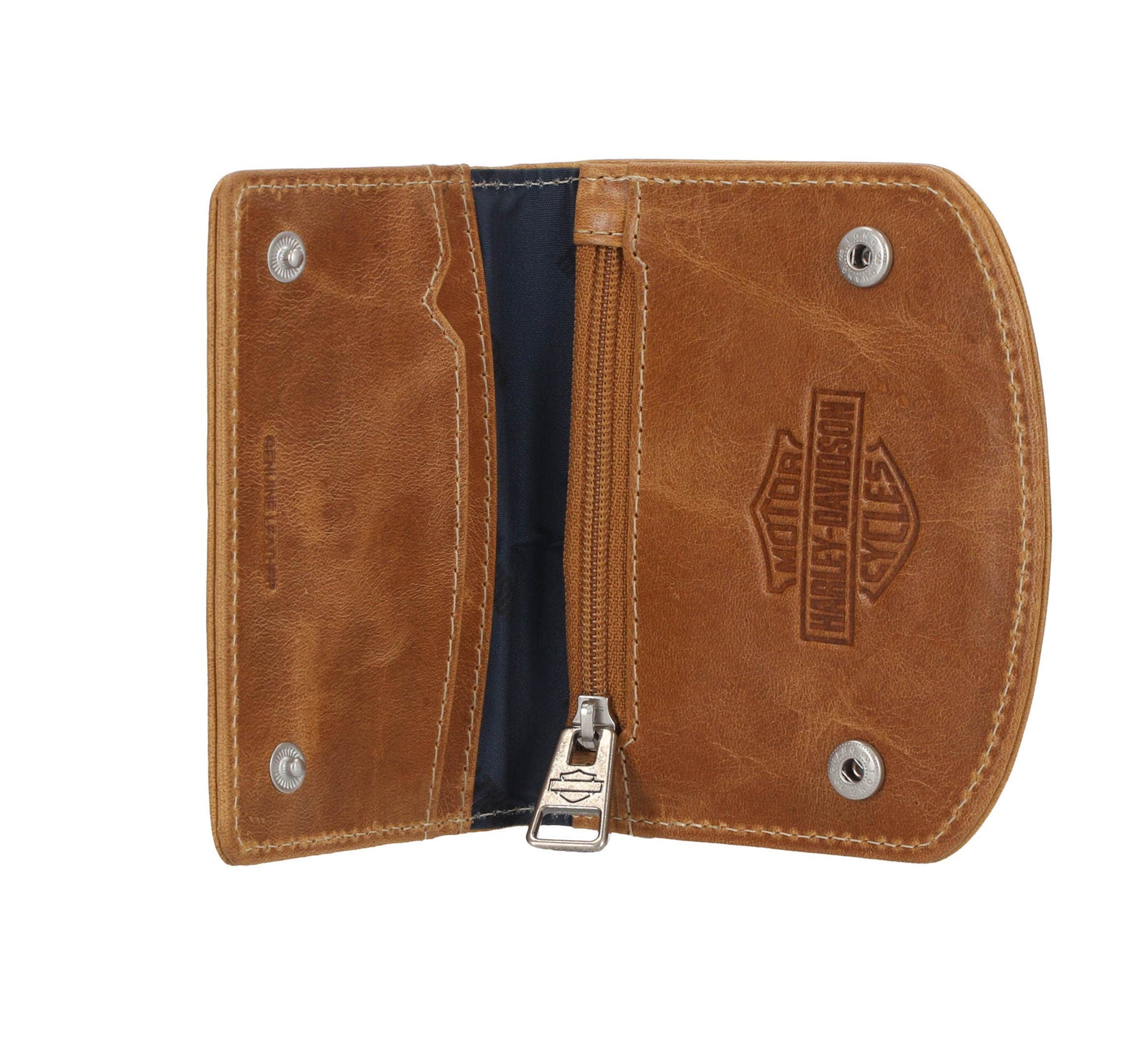 HARLEY-DAVIDSON MENS SMOOTH GRAIN SNAP FLAP WALLET WITH LEATHER CORD