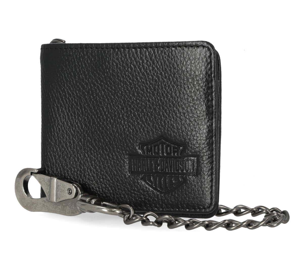 HARLEY-DAVIDSON MENS B&S CORE PEBBLE BILLFOLD WITH CHAIN