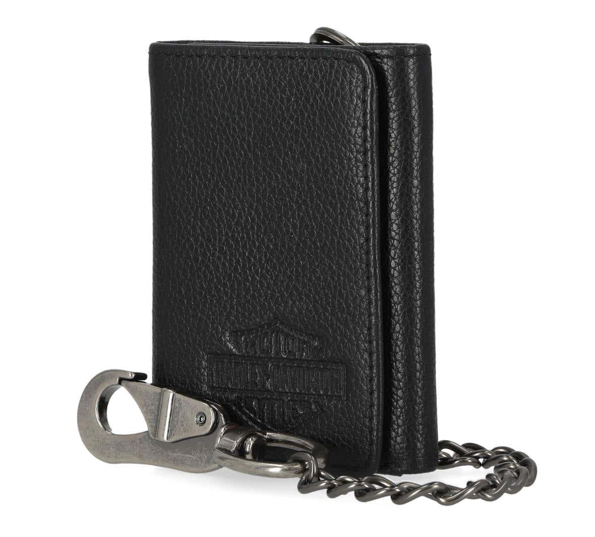 HARLEY-DAVIDSON MENS B&S CORE PEBBLE TRIFOLD WITH CHAIN