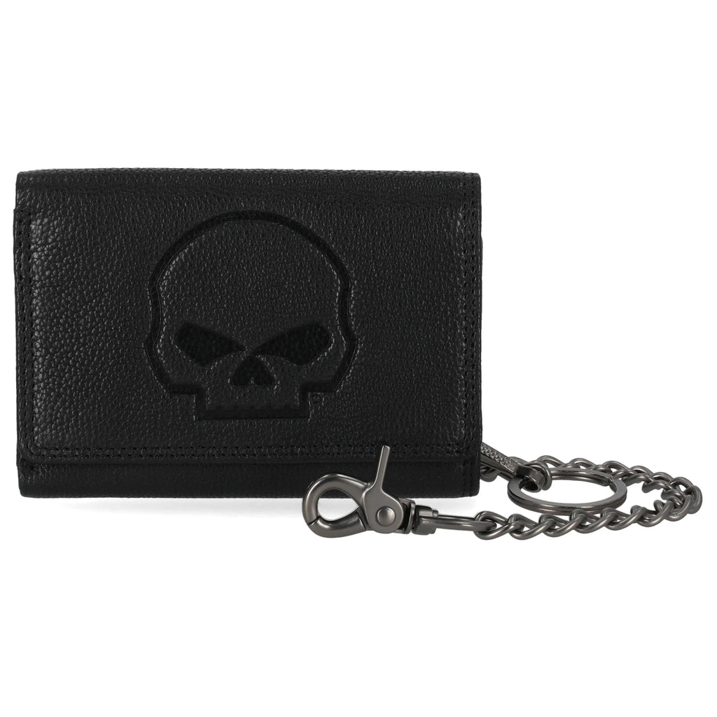 Harley-Davidon Skull Emboss Trifold Chain Wallet