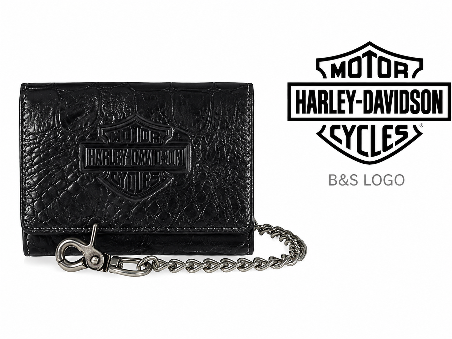Harley-Davidson Croco Bar & Shield Med Trifld With Chain Black