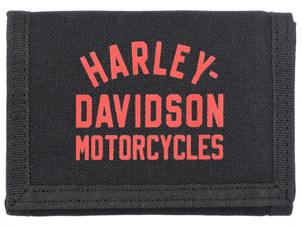 Harley-Davidson Men's H-D Arched Script Logo Tri-Fold Polyester Wallet - Black