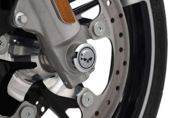 HARLEY-DAVIDSON WILLIE G SKULL FRONT AXLE NUT COVERS - CHROME