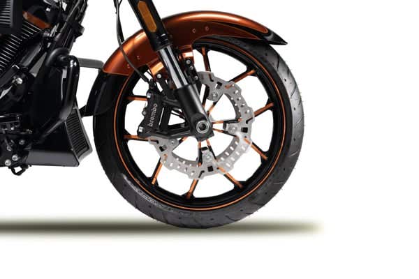 HARLEY-DAVIDSON FORGED TOURING WHEEL - GLOSS BLACK WITH ORANGE ANODIZED HIGHLIGHTS - FRONT 19