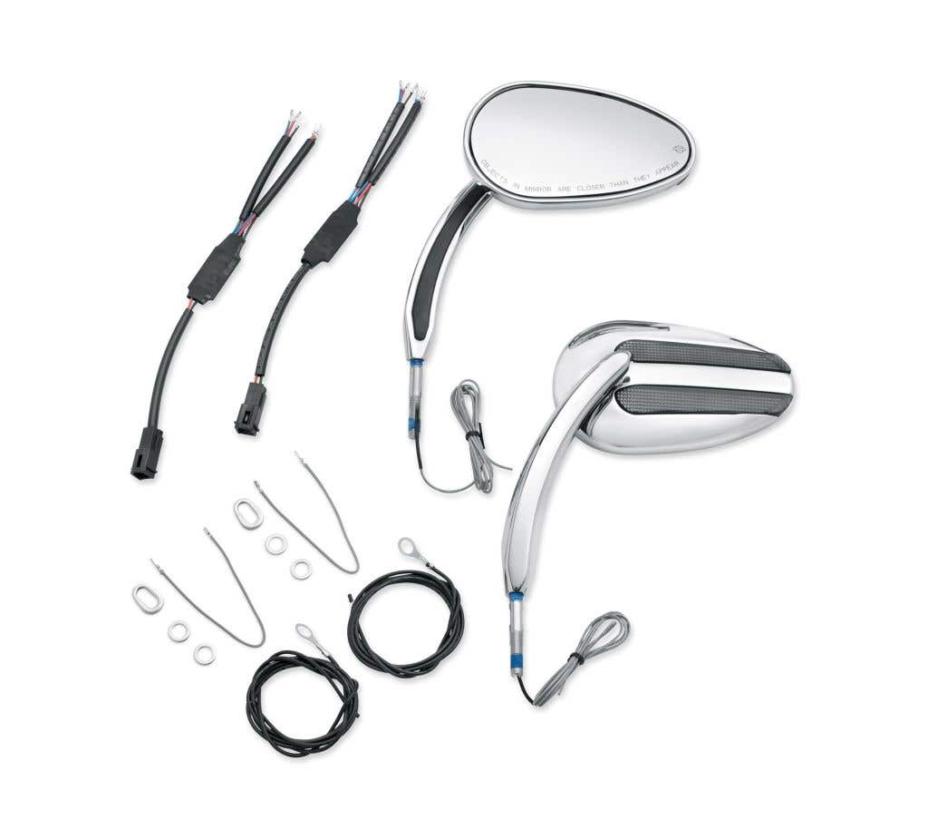 HARLEY-DAVIDSON CHROME MIRRORS WITH AUXILIARY RUNNING LIGHT AND DIRECTIONAL INDICATOR