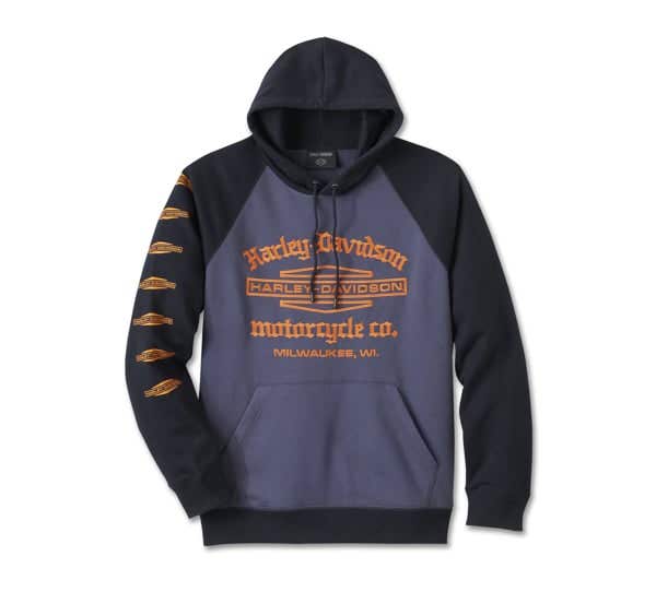 HARLEY-DAVIDSON MENS OLD ENGLISH STACKED BAR & SHIELD RAGLAN HOODIE