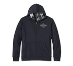 HARLEY-DAVIDSON MENS BAR & SHIELD PLAID LINED ZIP-UP HOODIE