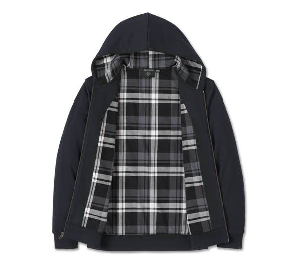 HARLEY-DAVIDSON MENS BAR & SHIELD PLAID LINED ZIP-UP HOODIE