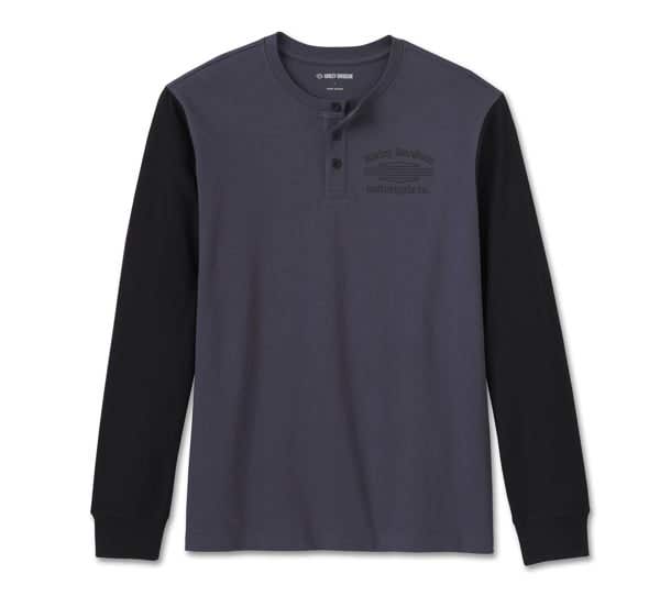 HARLEY-DAVIDSON MENS OLD ENGLISH STACKED BAR & SHIELD HENLEY