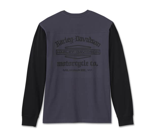 HARLEY-DAVIDSON MENS OLD ENGLISH STACKED BAR & SHIELD HENLEY