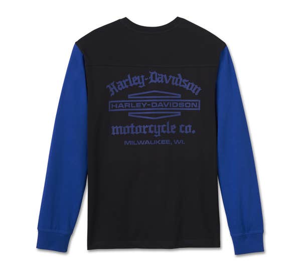 HARLEY-DAVIDSON MENS OLD ENGLISH STACKED BAR & SHIELD HENLEY