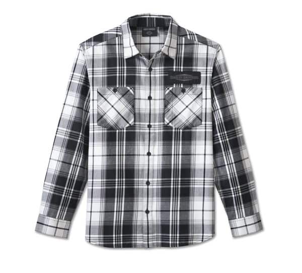 HARLEY-DAVIDSON MENS STACKED BAR & SHIELD LONG SLEEVE PLAID SHIRT