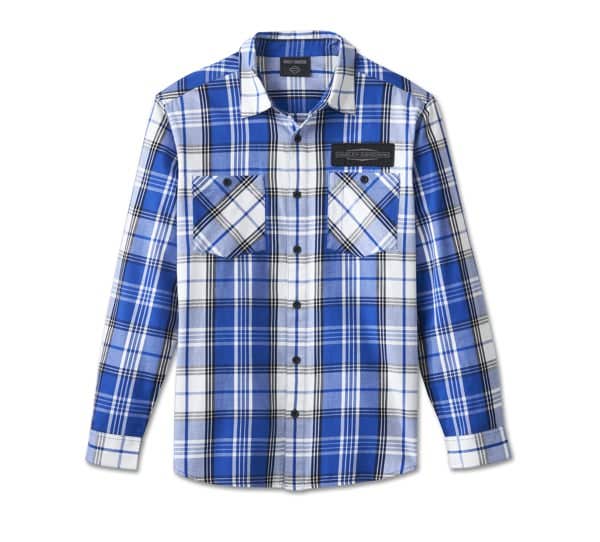 HARLEY-DAVIDSON MENS STACKED BAR & SHIELD LONG SLEEVE PLAID SHIRT