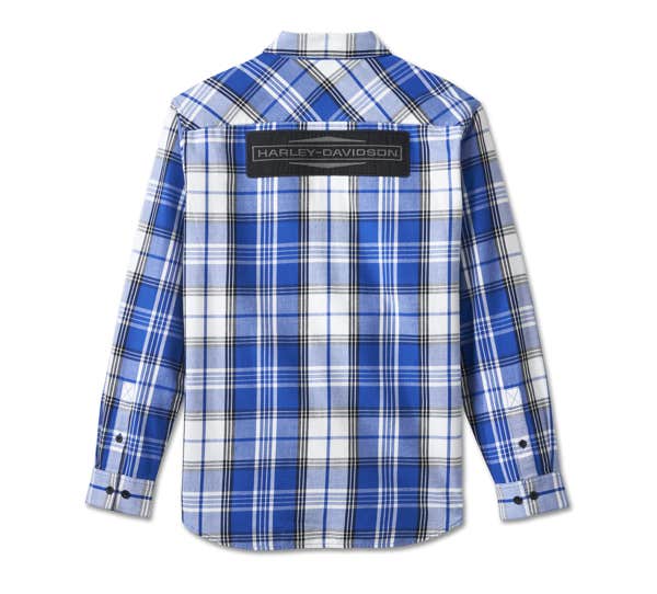 HARLEY-DAVIDSON MENS STACKED BAR & SHIELD LONG SLEEVE PLAID SHIRT